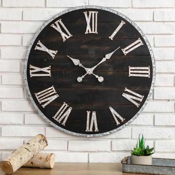Glitzhome Glitzhome 27.56"D Oversized Farmhouse Wooden & Galvanized Round Wall Clock