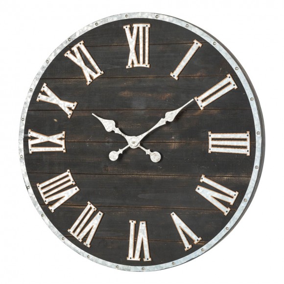 Glitzhome Glitzhome 27.56"D Oversized Farmhouse Wooden & Galvanized Round Wall Clock