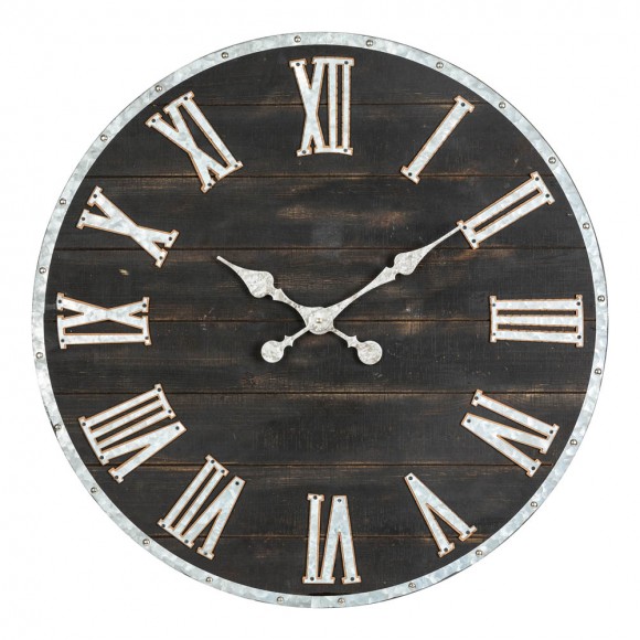 glitzhome Glitzhome 27.56"D Oversized Farmhouse Wooden & Galvanized Round Wall Clock