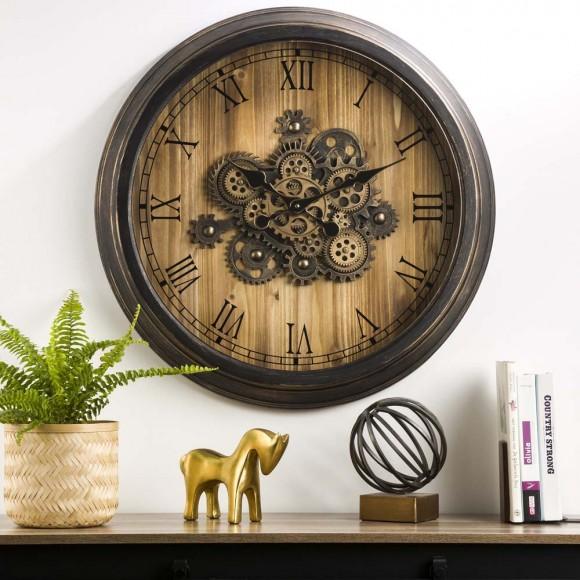 Glitzhome Glitzhome 27.76"D Vintage Industrial Oversized Wooden/Metal Wall Clock With Moving Gears