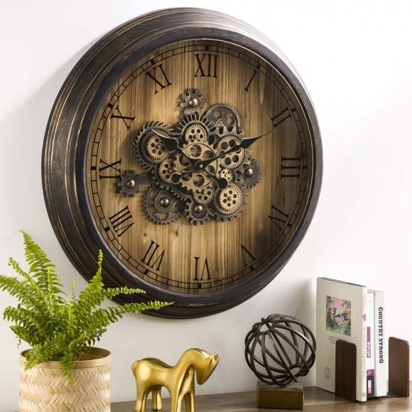 Glitzhome Glitzhome 27.76"D Vintage Industrial Oversized Wooden/Metal Wall Clock With Moving Gears