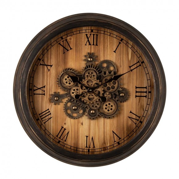 glitzhome Glitzhome 27.76"D Vintage Industrial Oversized Wooden/Metal Wall Clock with Moving Gears