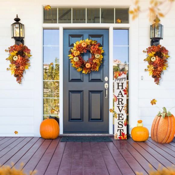 Glitzhome Glitzhome 27"H Fall Dahlia Pumpkin Leaf And Berry Swag