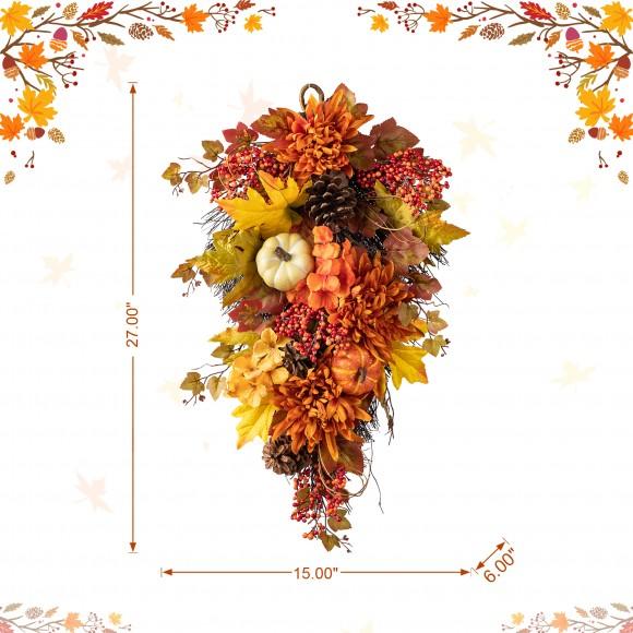 Glitzhome Glitzhome 27"H Fall Dahlia Pumpkin Leaf And Berry Swag