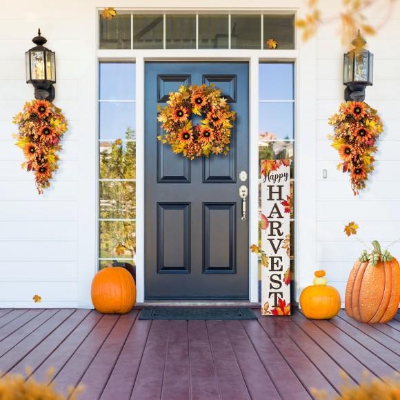 Glitzhome Glitzhome 27"H Fall Sunflower Maple Leaf And Berry Swag