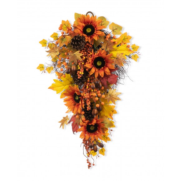 glitzhome Glitzhome 27"H Fall Sunflower Maple Leaf and Berry Swag