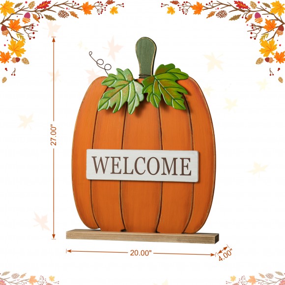 Glitzhome Glitzhome 27"H Fall Wood/Metal "WELCOME" Pumpkin Porch Decor(KD)