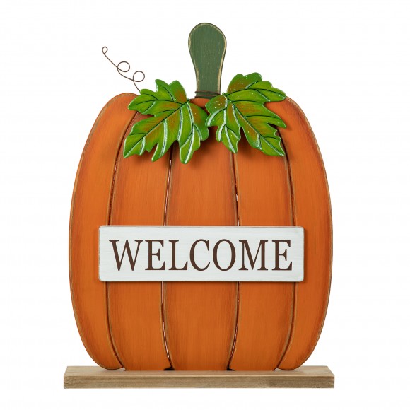 Glitzhome Glitzhome 27"H Fall Wood/Metal "WELCOME" Pumpkin Porch Decor(KD)