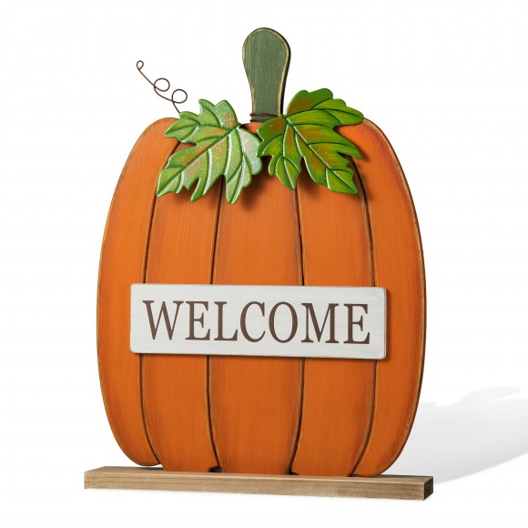 glitzhome Glitzhome 27"H Fall Wood/Metal "WELCOME" Pumpkin Porch Decor(KD)