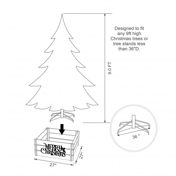 Glitzhome Glitzhome 27"L Natural Wooden "MERRY CHRISTMAS" Solid Wood Crate Tree Collar (KD)