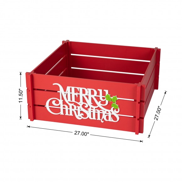 Glitzhome Glitzhome 27"L Red "MERRY CHRISTMAS" Wooden Crate Tree Collar(KD)