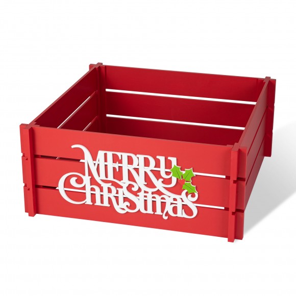glitzhome Glitzhome 27"L Red "MERRY CHRISTMAS" Wooden Crate Tree Collar(KD)