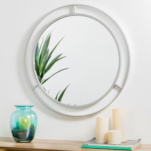 Glitzhome Glitzhome 28.00"D Oversized Deluxe Silver Metal Round Wall Mirror