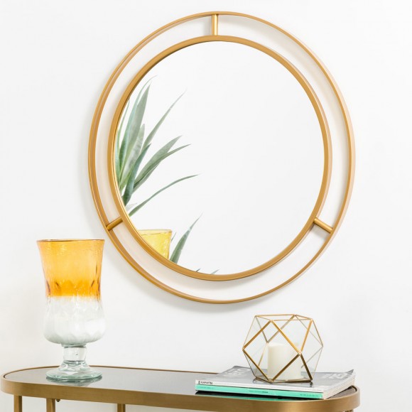 Glitzhome Glitzhome 28.00"D Oversized Glam Gold Metal Round Wall Mirror