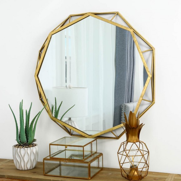 Glitzhome Glitzhome 28.15"D Deluxe Golden Metal Octagonal Wall Mirror