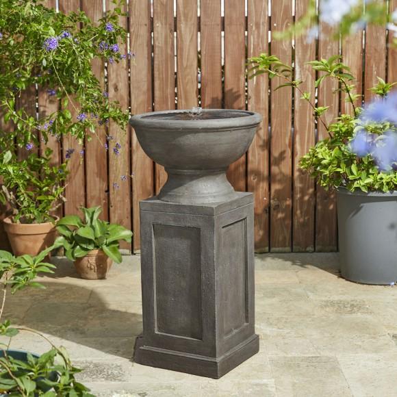 Glitzhome Glitzhome 28.25"H European Faux Granite Embossed Texture Geometric Column Pedestal Polyresin Outdoor Fountain With Pump And LED Light