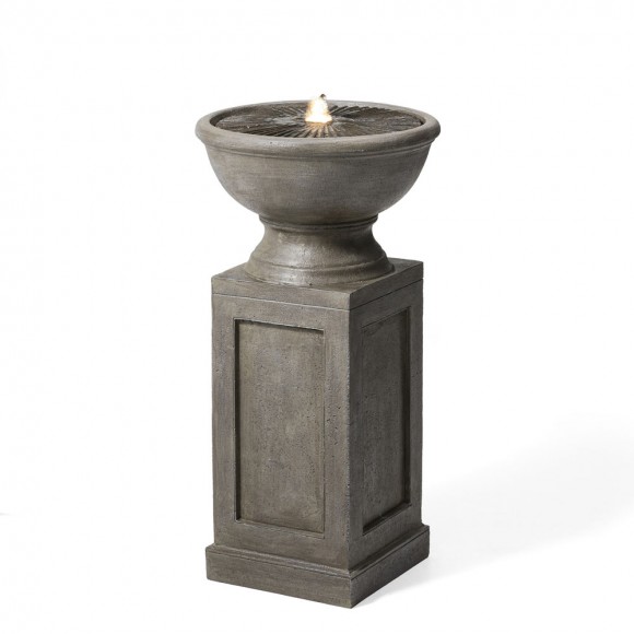 glitzhome Glitzhome 28.25"H European Faux Granite Embossed Texture Geometric Column Pedestal Polyresin Outdoor Fountain with Pump and LED Light