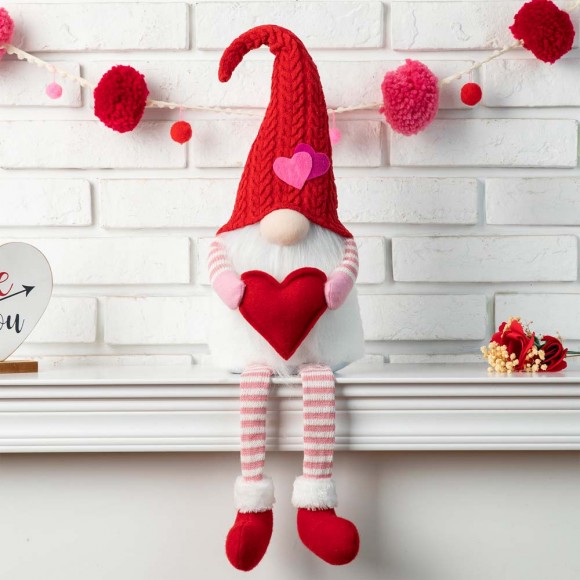 Glitzhome Glitzhome 28.25"H Fabric Valentine's Gnome Shelf Sitter With Dangling Legs