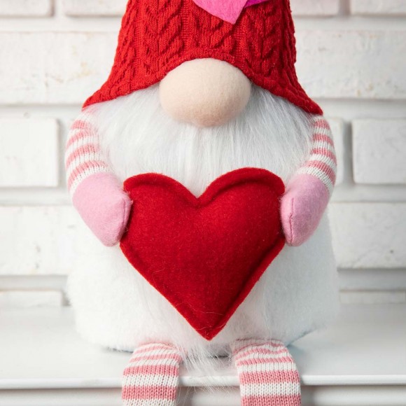 Glitzhome Glitzhome 28.25"H Fabric Valentine's Gnome Shelf Sitter With Dangling Legs