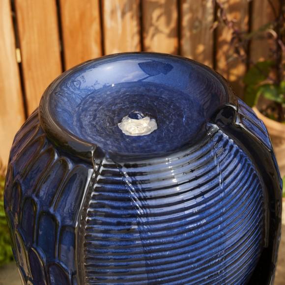 Glitzhome Glitzhome 28.25"H Oversized Cobalt Blue Petals Textured Ceramic Jar Outdoor Floor Fountain With Pump And LED Light (KD)