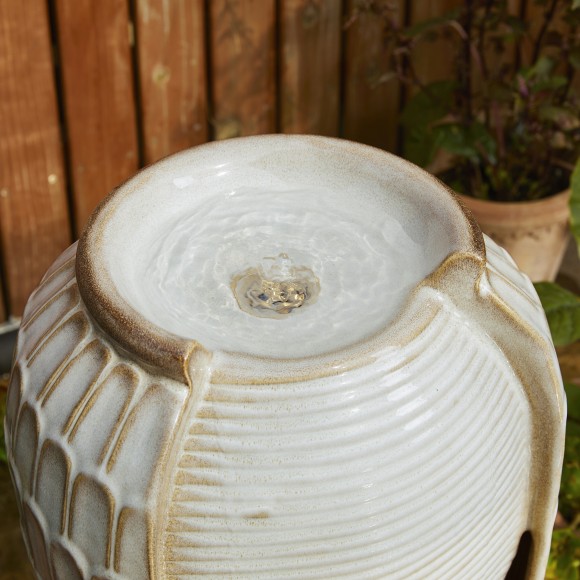 Glitzhome Glitzhome 28.25"H Oversized Sand Beige Petals Textured Ceramic Jar Outdoor Floor Fountain With Pump And LED Light (KD)