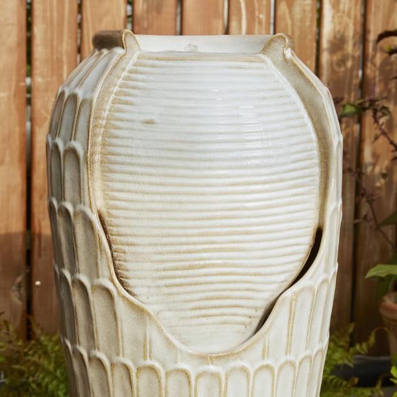 Glitzhome Glitzhome 28.25"H Oversized Sand Beige Petals Textured Ceramic Jar Outdoor Floor Fountain With Pump And LED Light (KD)