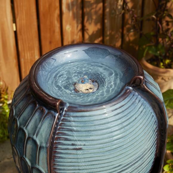 Glitzhome Glitzhome 28.25"H Oversized Turquoise Petals Textured Ceramic Jar Outdoor Floor Fountain With Pump And LED Light (KD)