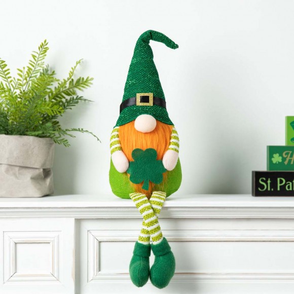 Glitzhome Glitzhome 28.25"H St. Patrick's Day Fabric Gnome Shelf Sitter With Dangling Legs