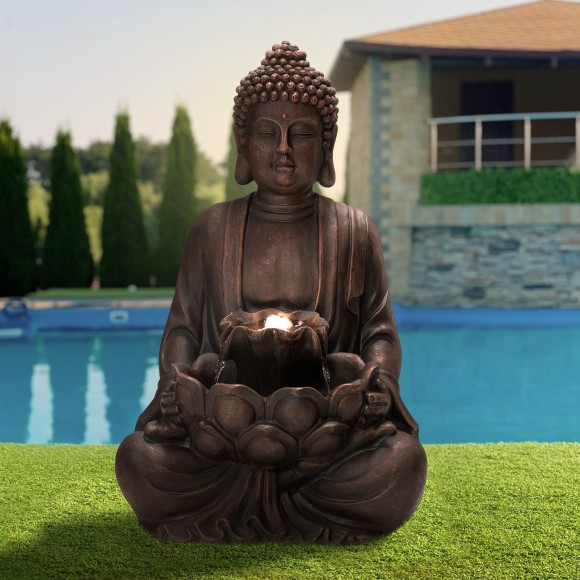 Glitzhome Glitzhome 28.25"H Zen Style Meditating Buddha Statue Polyresin Outdoor Fountain With Pump And LED Light (KD)