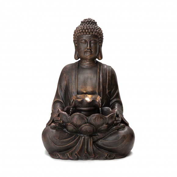 glitzhome Glitzhome 28.25"H Zen Style Meditating Buddha Statue Polyresin Outdoor Fountain with Pump and LED Light (KD)