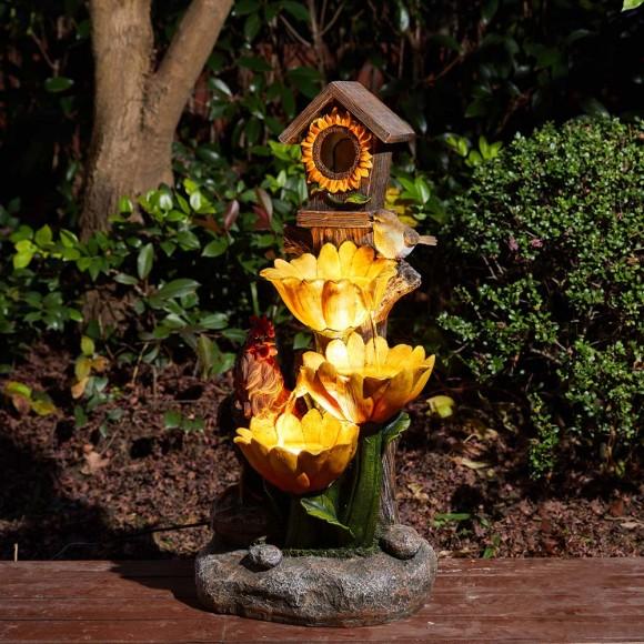 Glitzhome Glitzhome 28.5"H Farmhouse Sunflowers And Birdhouse Resin Outdoor Fountain With Pump And Light
