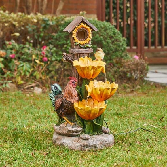 Glitzhome Glitzhome 28.5"H Farmhouse Sunflowers And Birdhouse Resin Outdoor Fountain With Pump And Light