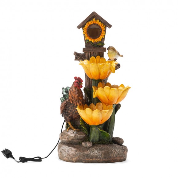 Glitzhome Glitzhome 28.5"H Farmhouse Sunflowers And Birdhouse Resin Outdoor Fountain With Pump And Light