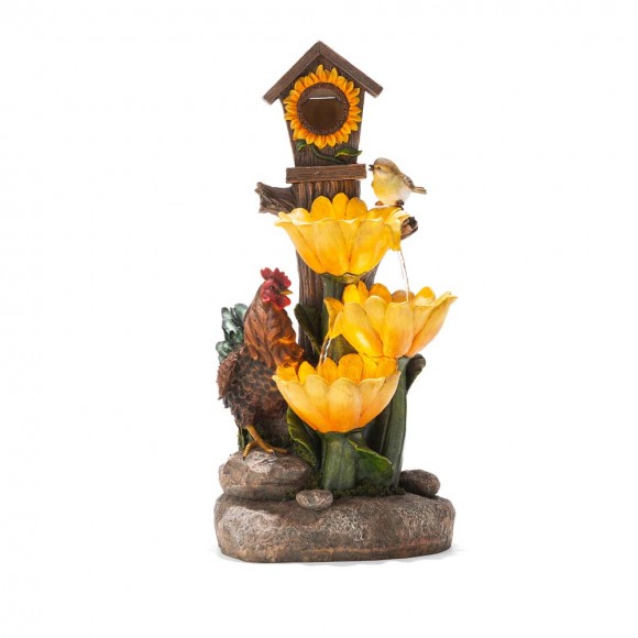 glitzhome Glitzhome 28.5"H Farmhouse Sunflowers and Birdhouse Resin Outdoor Fountain with Pump and Light