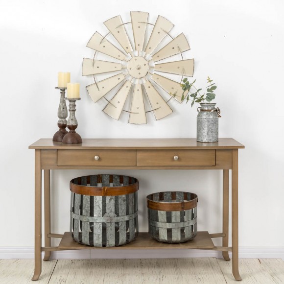 Glitzhome Glitzhome 28.50"D Vintage Beige Metal Wind Spinner Wall Décor