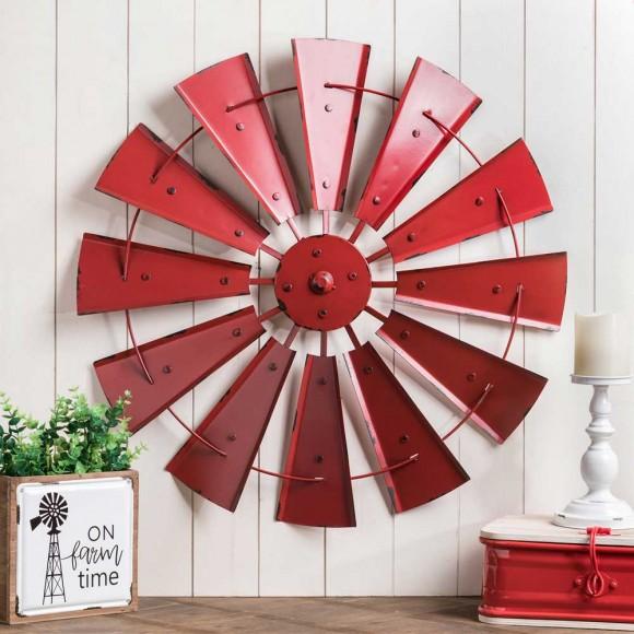 Glitzhome Glitzhome 28.50"D Vintage Red Metal Wind Spinner Wall Décor