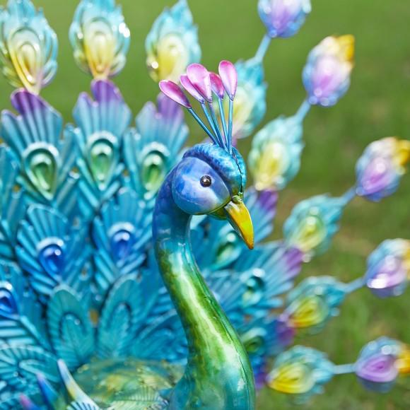 Glitzhome Glitzhome 28.75"W Metal Peacock Tail Spread Garden Statue With Stakes (KD)