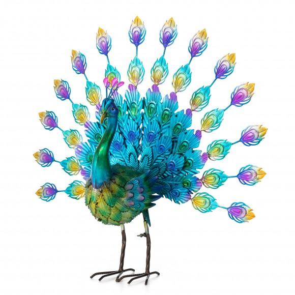 glitzhome Glitzhome 28.75"W Metal Peacock Tail Spread Garden Statue with Stakes (KD)
