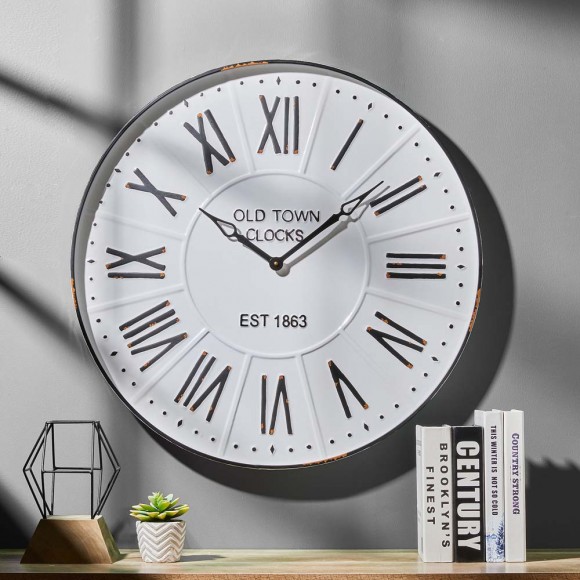 Glitzhome Glitzhome 28"D Farmhouse Metal Enamel Wall Clock (White/Black)