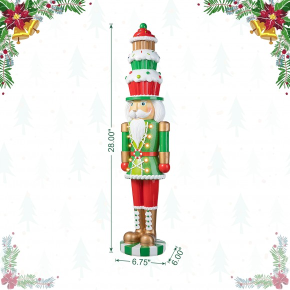 Glitzhome Glitzhome 28"H Lighted Resin Christmas Nutcracker With Cupcake Hat Porch Decor With Timer