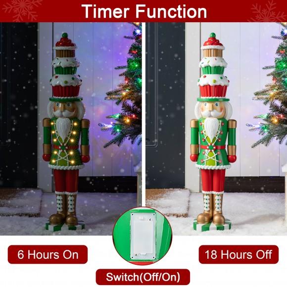 Glitzhome Glitzhome 28"H Lighted Resin Christmas Nutcracker With Cupcake Hat Porch Decor With Timer