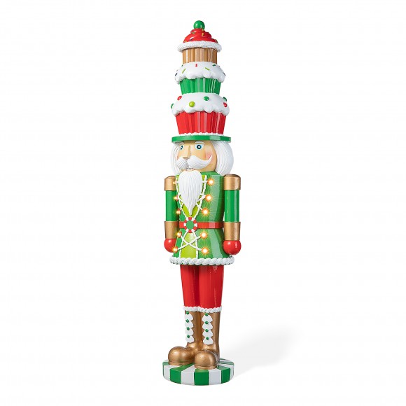 glitzhome Glitzhome 28"H Lighted Resin Christmas Nutcracker with Cupcake Hat Porch Decor with Timer