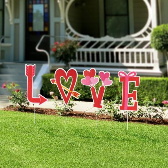 Glitzhome Glitzhome 28"H Set Of 4 Valentine's Metal LOVE Yard Stake Or Wall Haning Decor