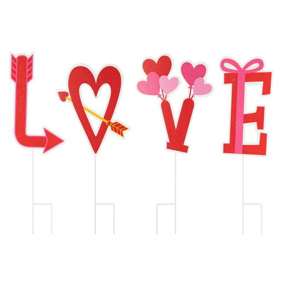 glitzhome Glitzhome 28"H Set of 4 Valentine's Metal LOVE Yard Stake or Wall Haning Decor