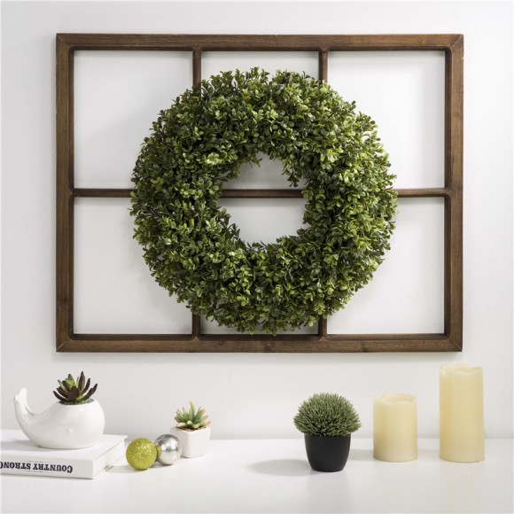 Glitzhome Glitzhome 28"H Wooden Window Frame With 18"D Boxwood Wreath