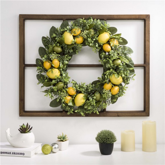 Glitzhome Glitzhome 28"H Wooden Window Frame With 22"D Greenery Lemon Wreath