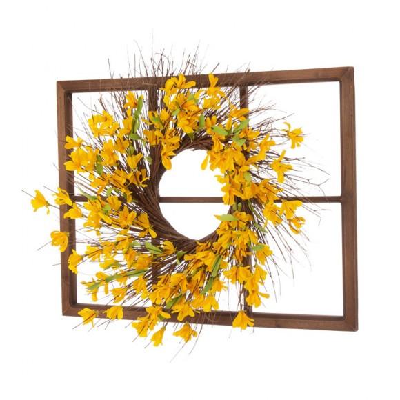 Glitzhome Glitzhome 28"H Wooden Window Frame With 24"D Artificial Winter Jasmine Wreath