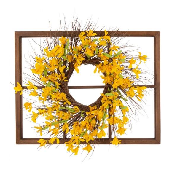glitzhome Glitzhome 28"H Wooden Window Frame with 24"D Artificial Winter Jasmine Wreath