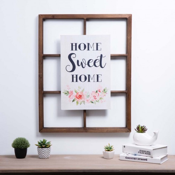Glitzhome Glitzhome 28"H Wooden Window Frame With Wooden "HOME SWEET HOME" Word Sign Wall Décor