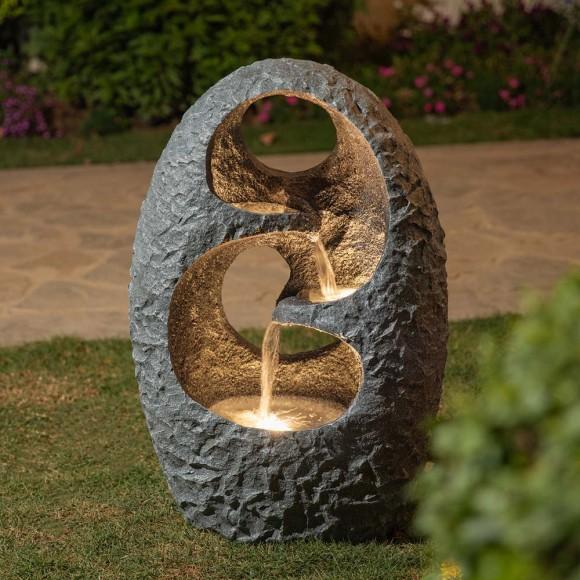 Glitzhome Glitzhome 28"H Zen Style Rock Textured Polyresin Outdoor Fountain With LED Light And Pump